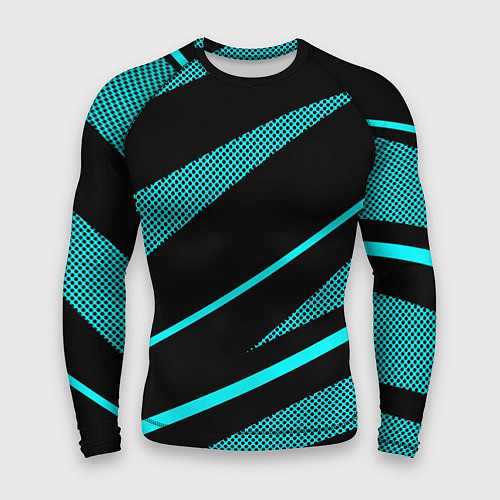 Мужской рашгард Чёрный с голубым полосы текстура / 3D-принт – фото 1