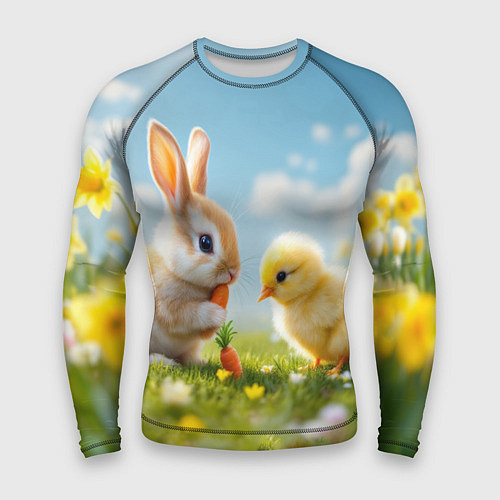 Мужской рашгард Кролик и цыпленок встречают Пасху / 3D-принт – фото 1