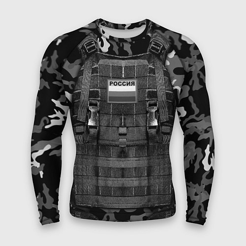 Мужской рашгард Бронежилет - черный камуфляж / 3D-принт – фото 1