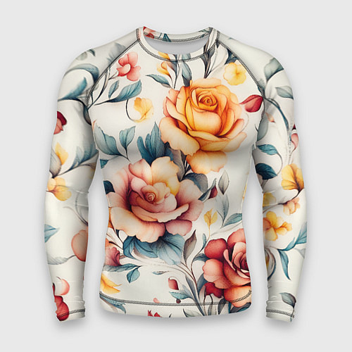 Мужской рашгард Паттерн с переплетением цветов / 3D-принт – фото 1