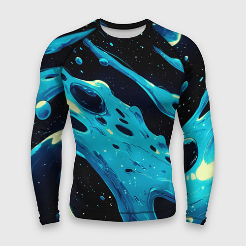 Мужской рашгард Синие волны краски на черном / 3D-принт – фото 1