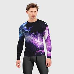 Рашгард мужской Фиолетово-синяя абстрактная волна, цвет: 3D-принт — фото 2