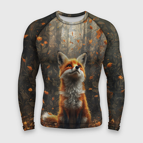 Мужской рашгард Довольный лис в лесной чаще / 3D-принт – фото 1