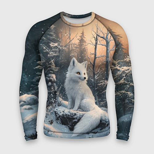 Мужской рашгард Белый лисенок в зимнем лесу / 3D-принт – фото 1