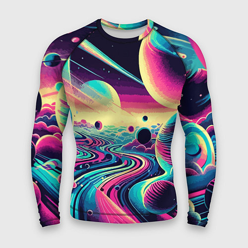 Мужской рашгард Неоновый разноцветный космос / 3D-принт – фото 1