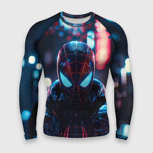 Мужской рашгард Человек-паук в вечернем городе / 3D-принт – фото 1