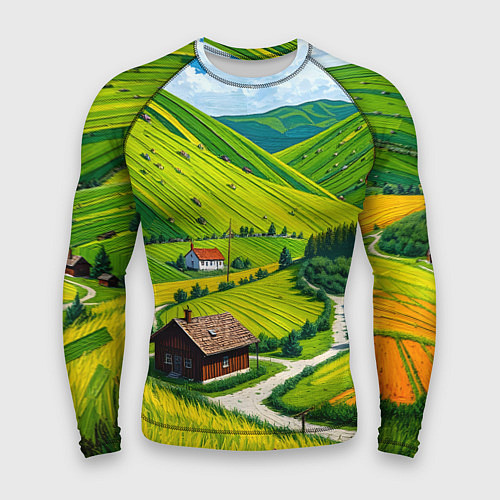 Мужской рашгард Русская душа и поле / 3D-принт – фото 1