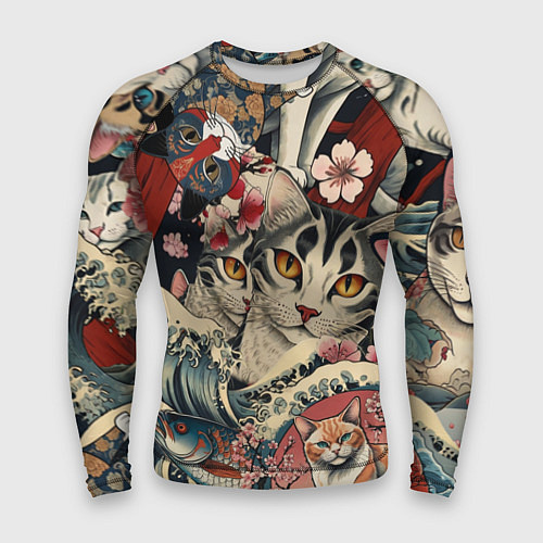 Мужской рашгард Котики и рыбки в сакуре / 3D-принт – фото 1