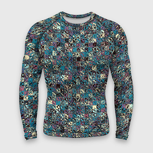 Мужской рашгард Бордово-голубой квадратный паттерн / 3D-принт – фото 1