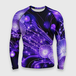 Рашгард мужской Силуэты цветов на темном фоне - фиолетовое свечени, цвет: 3D-принт