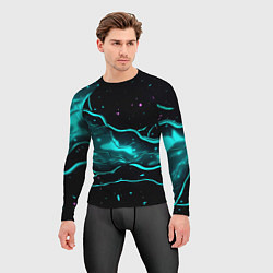 Рашгард мужской Голубые неоновые волны текстура, цвет: 3D-принт — фото 2