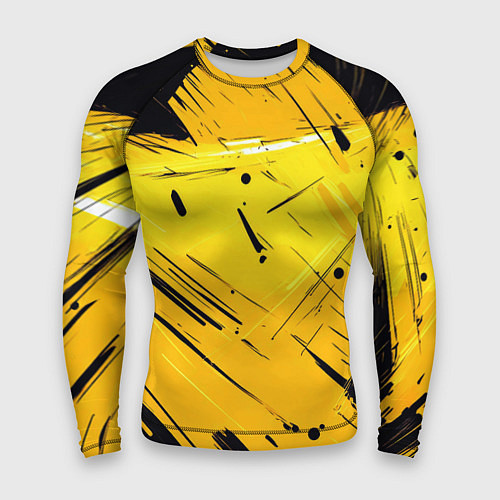 Мужской рашгард Желтая краска на черном фоне / 3D-принт – фото 1