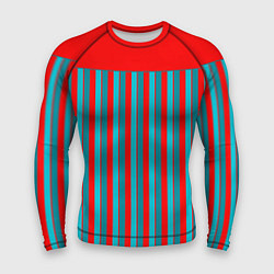 Рашгард мужской Красно синий комбинированный узор с полосами, цвет: 3D-принт