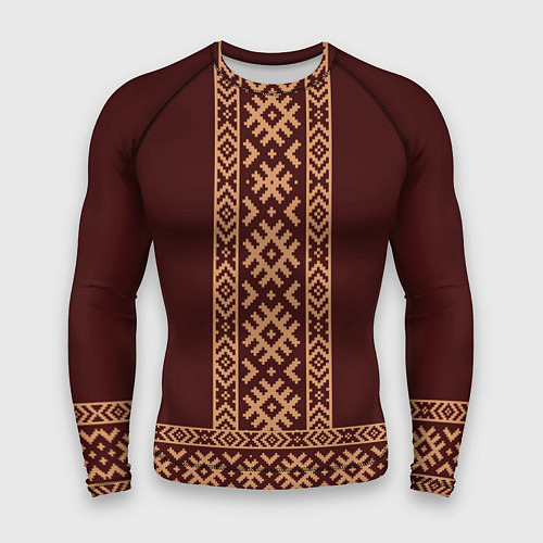 Мужской рашгард Золотой узор на бордовом - вышиванка рубаха / 3D-принт – фото 1