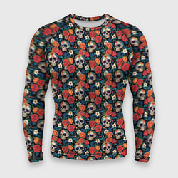 Рашгард мужской Черепа и цветы Santa Muerte, цвет: 3D-принт
