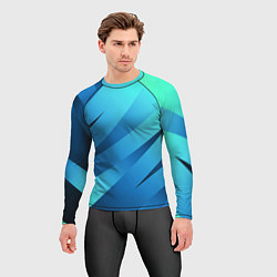 Рашгард мужской Сине-голубой абстрактные полосы, цвет: 3D-принт — фото 2