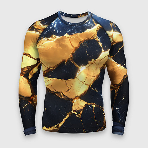 Мужской рашгард Золотая текстура на синем / 3D-принт – фото 1