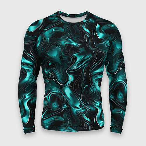 Мужской рашгард Бирюзово-черная мраморная текстура - блики / 3D-принт – фото 1