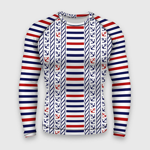 Мужской рашгард Полосатый морской орнамент с якорями / 3D-принт – фото 1