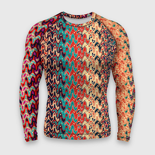 Мужской рашгард Красно-синий искажённые полосы узор / 3D-принт – фото 1