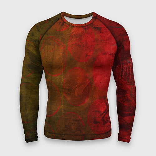 Мужской рашгард Абстракция - green circles in red / 3D-принт – фото 1