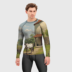 Рашгард мужской Старый домик и лошадь, цвет: 3D-принт — фото 2