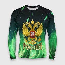 Мужской рашгард Россия на фоне зеленого огня