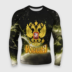 Мужской рашгард Россия - герб на черно-зеленом фоне