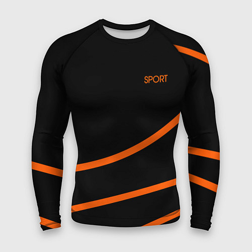 Мужской рашгард Sport чёрный с оранжевыми полосами / 3D-принт – фото 1