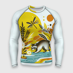 Мужской рашгард Енот у реки любуется цветами