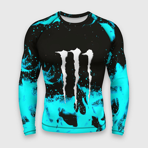 Мужской рашгард Monster energy голубой огонь / 3D-принт – фото 1