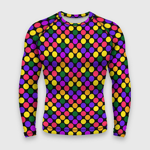 Мужской рашгард Разноцветный горох на черном ретро / 3D-принт – фото 1