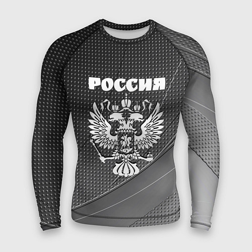 Мужской рашгард Россия герб тёмно-серый текстурный с полосой / 3D-принт – фото 1