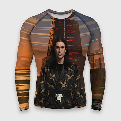 Мужской рашгард Bones в халате с журавлями / 3D-принт – фото 1