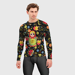 Рашгард мужской Хохломская роспись с русской матрёшкой, цвет: 3D-принт — фото 2