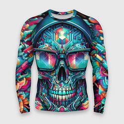 Рашгард мужской Кибер череп в балахоне и очках - нейроарт фантазия, цвет: 3D-принт