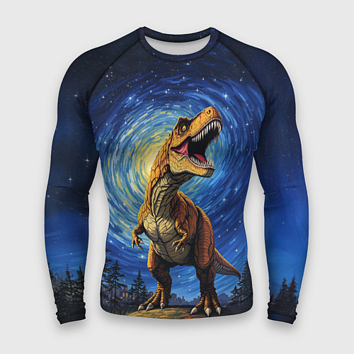 Мужской рашгард Тираннозавр Рекс - звездная ночь / 3D-принт – фото 1