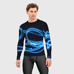 Рашгард мужской Неоновые голубые волны на черном фоне, цвет: 3D-принт — фото 2