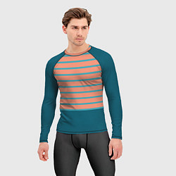 Рашгард мужской Полосатый мандариновый морской рассвет с однотоном, цвет: 3D-принт — фото 2