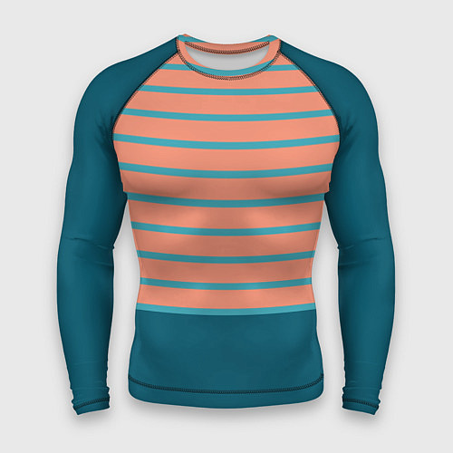 Мужской рашгард Полосатый мандариновый морской рассвет с однотоном / 3D-принт – фото 1