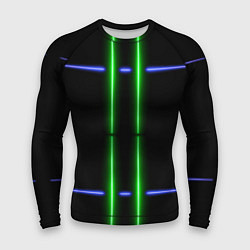Рашгард мужской Neon black light blue green line, цвет: 3D-принт