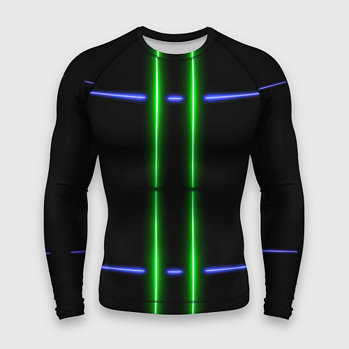 Мужской рашгард Neon black light blue green line / 3D-принт – фото 1