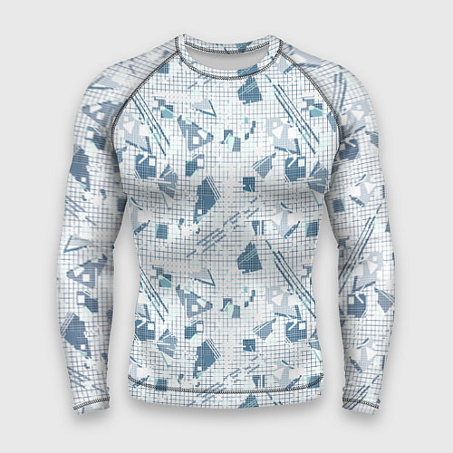 Мужской рашгард Мемфис синий с серым клетчатый геометрический узор / 3D-принт – фото 1