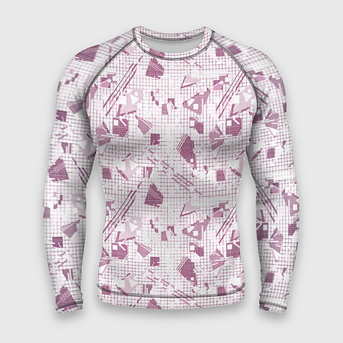 Мужской рашгард Мемфис бордовый на белом геометрический клетчатый / 3D-принт – фото 1
