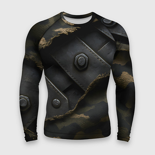 Мужской рашгард Порванная камуфляжная ткань с металлом / 3D-принт – фото 1