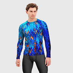 Рашгард мужской Сине-голубой стекающая абстракция, цвет: 3D-принт — фото 2