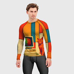 Рашгард мужской Кот и винтажный компьютер ретрофутуризм поп-арт 19, цвет: 3D-принт — фото 2