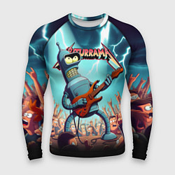 Рашгард мужской Бендер рок гитарист - группа Футурама, цвет: 3D-принт