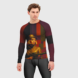 Рашгард мужской Девушка с автоматом ретрофутуризм поп-арт 1970-е, цвет: 3D-принт — фото 2