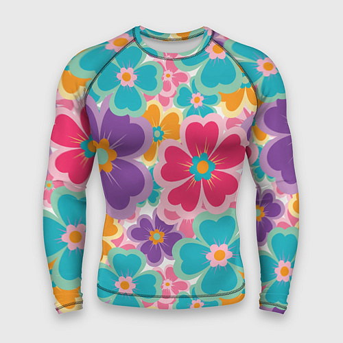 Мужской рашгард Яркий цветочный калейдоскоп - узор в стиле ретро / 3D-принт – фото 1